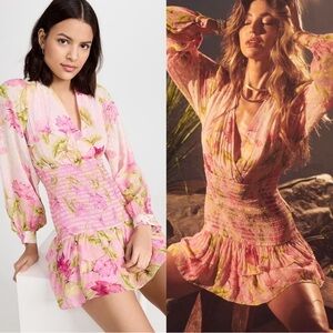 Beautiful floral pink dress with gold sparkles